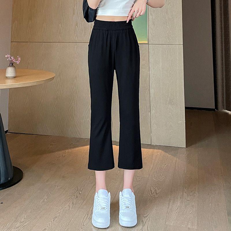 Women s Summer High-Waist Wide-Leg Slimming Pants with Pockets - Plus Size Available S recommended [80-95 jin]
