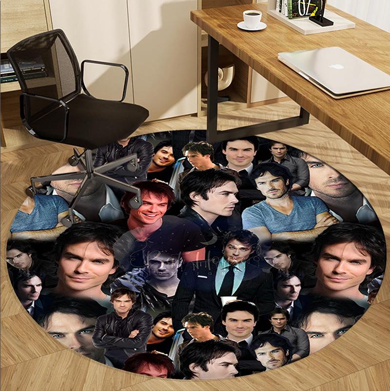 Damon Salvatore Pattern Round Rug, Indoor/Outdoor Mat, for Picnic, Gameroom, Bedroom, Office, Living Room, Home Decor Carpet, Birthday Gift