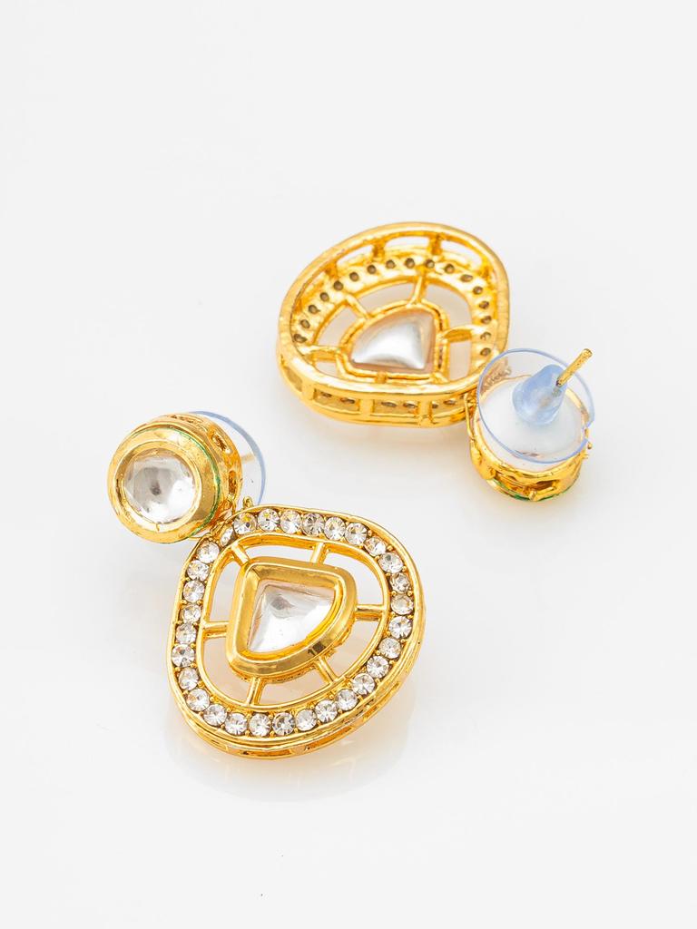 Gold-Plated White Stone-Studded & Beaded Handcrafted Mangalsutra Set
