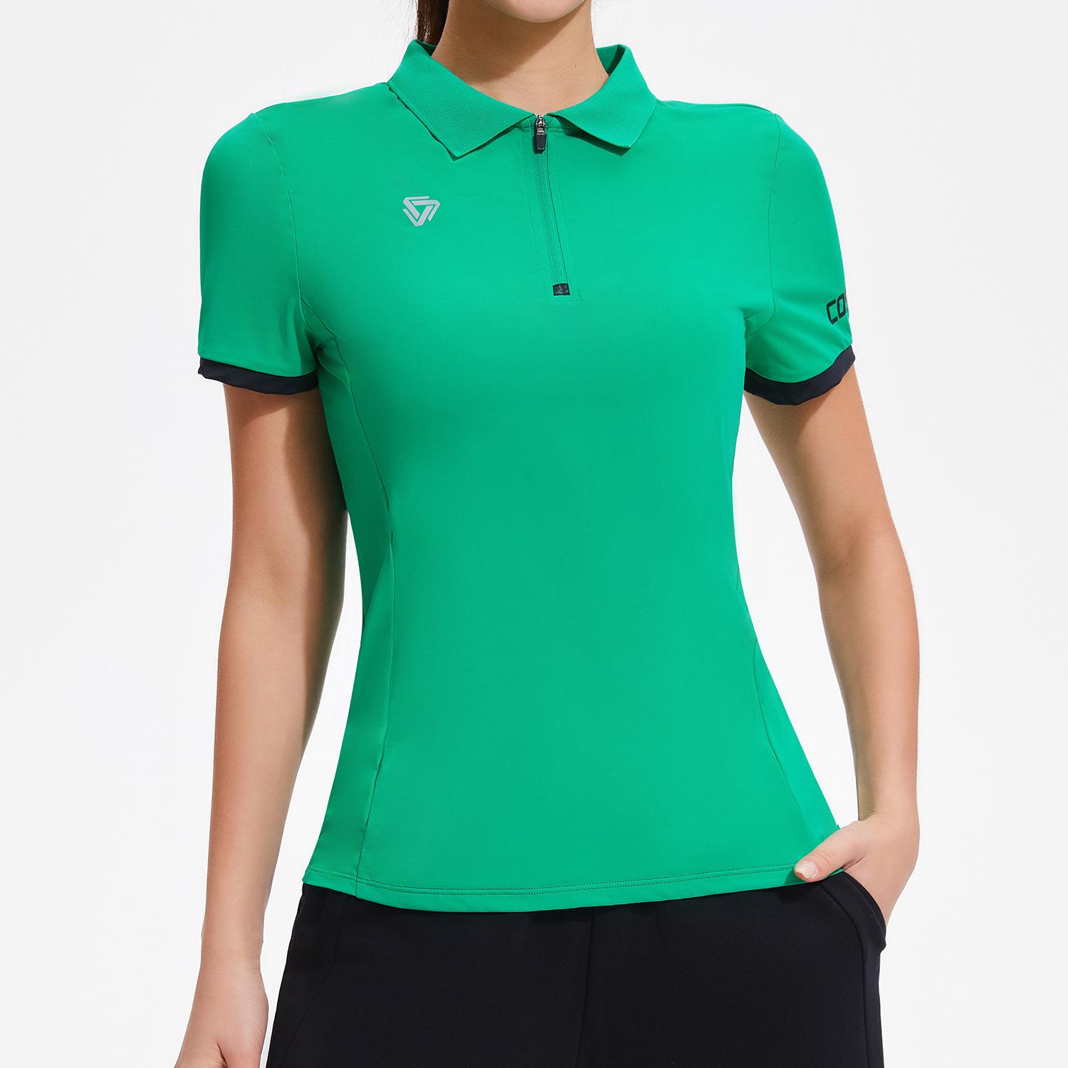 

Женская летняя рубашка поло - Короткий рукав, Высокая эластичность, Отложной воротник, Ощущение обнаженности, Спортивный топ для фитнеса на открытом воздухе L зелёный