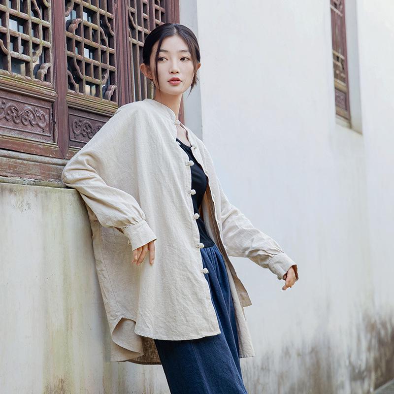 2026 Autumn Women's Zen-Style Cotton Linen Cardigan with Frog Buttons for Tea Ceremony