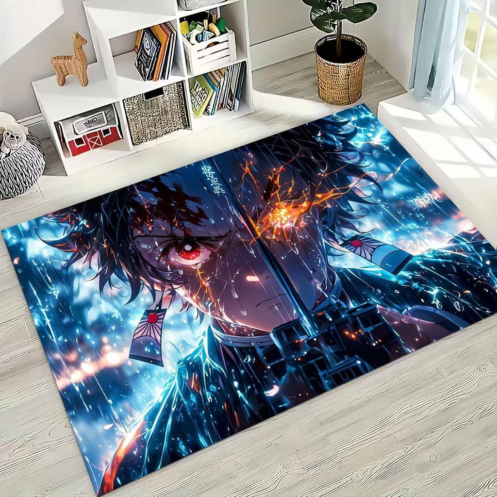 Anime Demon S-Slayer Kamado Nezuko Tanjirou Kreslený koberec pro ložnici, obývací pokoj, pohovku, domácí rohožku, dekor, dětská protiskluzová podložka na podlahu