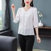 Fashion Chiffon Shirt 3/4 Sleeve Women's Summer New Mom Top Solid Color Doll Collar Bottoming Blouse M-4XL