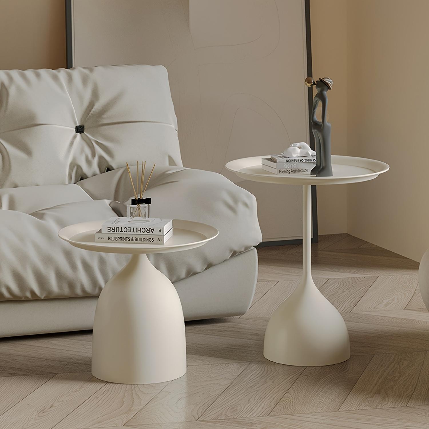 2-Piece Round Nesting Side Table Set, Modern Metal End Table for Small Spaces, Minimalist Accent Coffee & Bedside Tray Stand белый