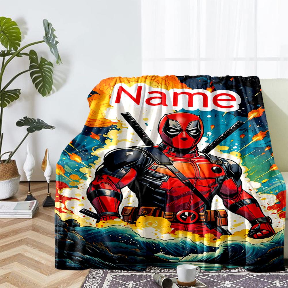 Custom Name Deadpool Theme Printed Blanket - Perfect for Couch, Bed, Travel & Outdoor Use | Machine Washable, Cozy & Durable.