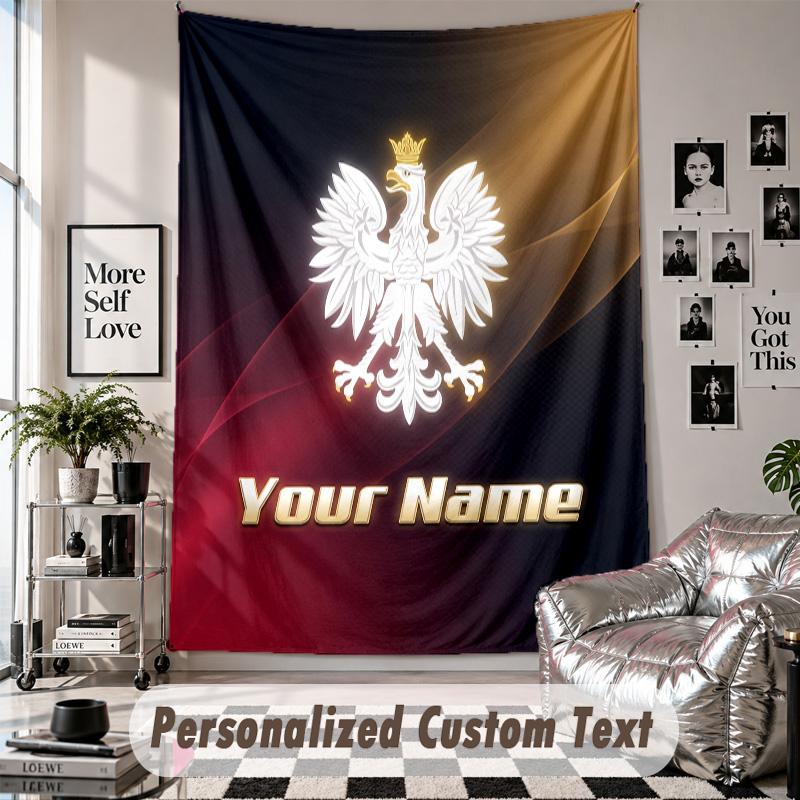 Custom Tapestry Wall Hanging, Poland Football Personalized Name Text Home Wall Decor