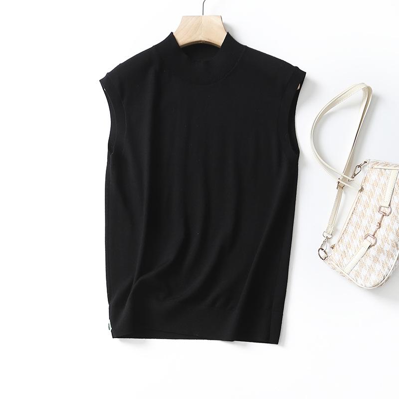 Women's Machine Washable Wool Vest: Hot Style, Half-High Collar, Sleeveless, Simple Design.