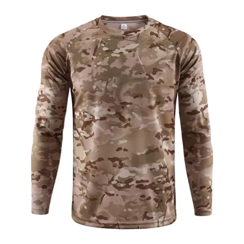 Men's Outdoor Camouflage Warrior Hunting Sports Long Sleeve Fashion Loose Quick Drying Round Neck T-shirt Top Military Tactics