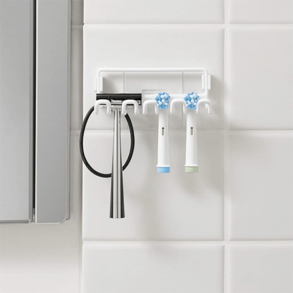 4 Slots Multi-head Toothbrush Holder Self Adhesive Metal Toothbrush Storage Rack Space Saving Wall Mounted Razor Storage Rack