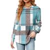 Fashionable Women's Long Sleeved Checkered Striped Printed Lightweight Sweater With Loose Round Neck Top