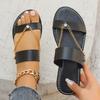 Fashion Women's Shoes Stylish Metal Chain Slides Woman Plus Size Diamond Square Heel Sandal Female Summer Anti-Slip Black Slippers Mujer