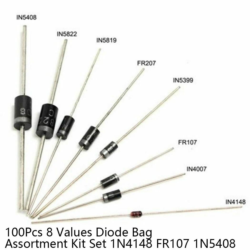 

100Pcs 8 Values ​​Diode Bag Assortment Kit Set 1N4148 FR107 1N5408