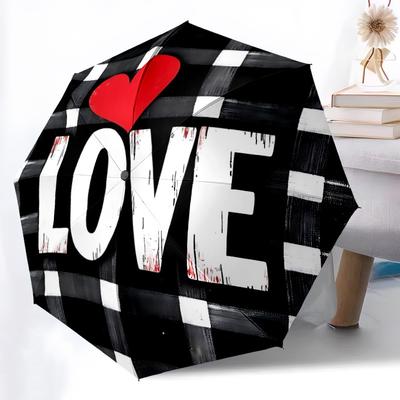 1pc Love Heart Automatic Folding Umbrella Durable Iron Frame,All Seasons Home Travel Outdoor Multifunctional Umbrella Yy251115181