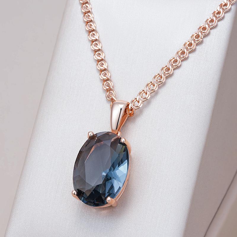 Collier Pendentif Cristal Ovale Gris Pour Femmes Couleur Or Rose Avec Zircon Naturel Haute Qualité Bijoux Fins Quotidiens