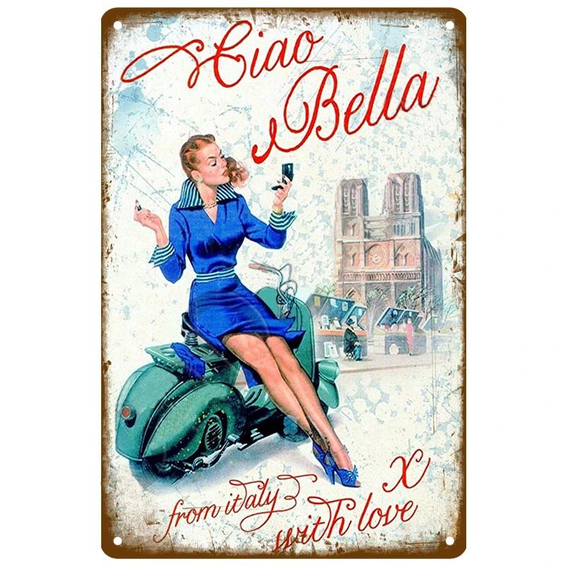 BarArtPro Vespa Tin Sign Art Decor Motorcycles Printed Metal Plaque - Vintage Pin Up Wall Art for Pub Interiors & Cafe Ambiance