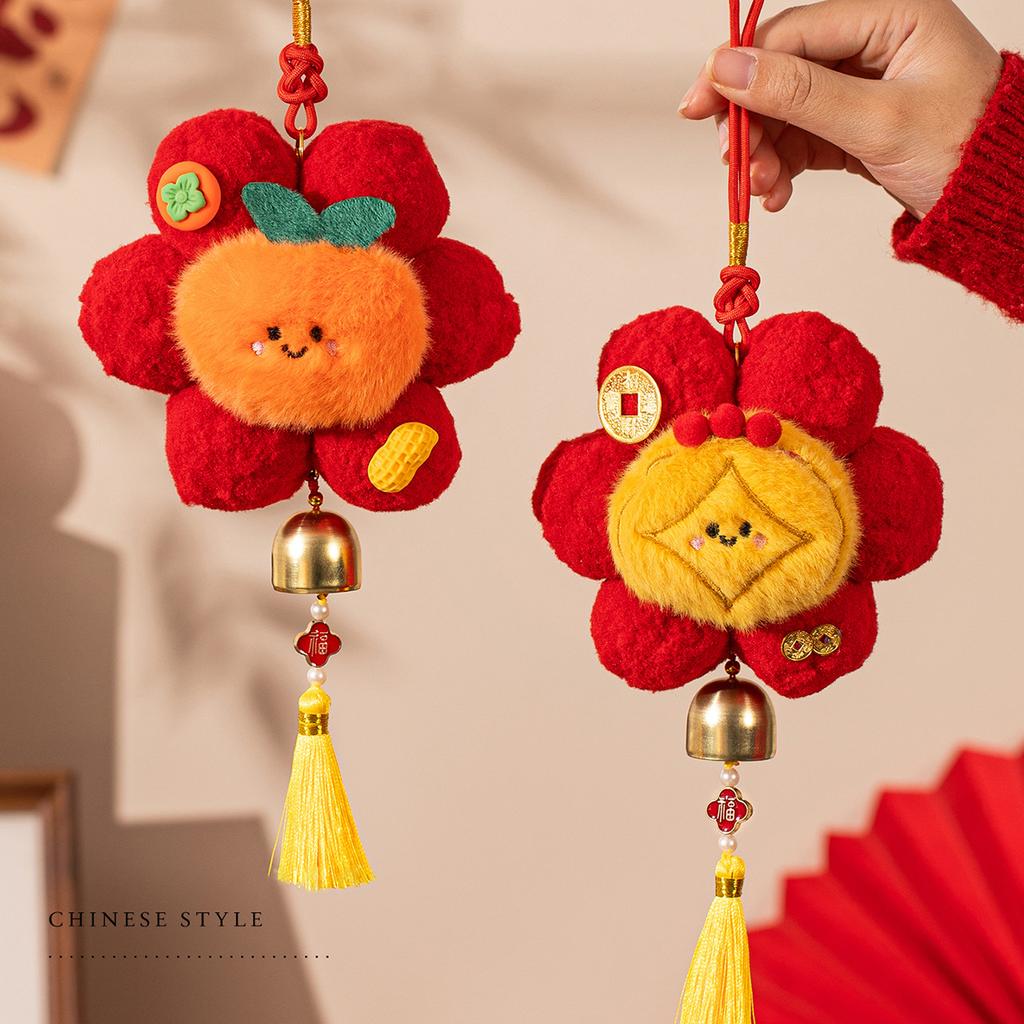 2026 New Year Decoration Hanging Plush Ornament with Wind Chime Room Decor Chinese New Year Hanging Ornament Festival Supplies