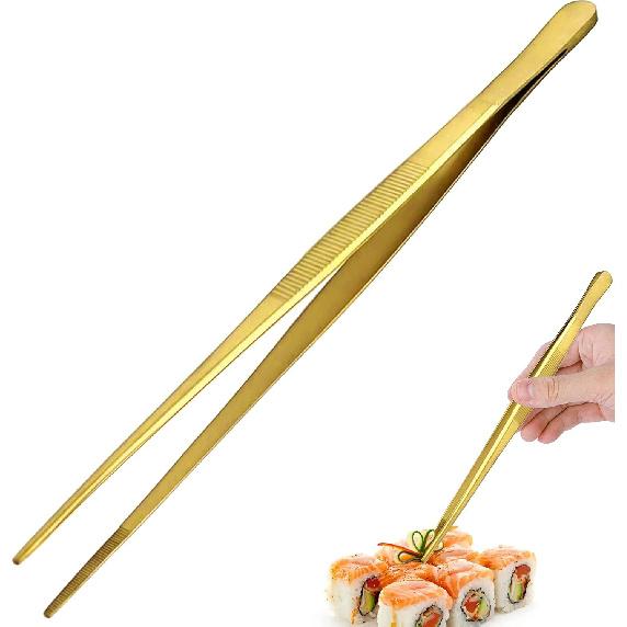 Tongs Tweezers - 12 Inch / 30cm Long Food Tongs Straight Serrated Forceps Cocktail Tweezers Bar Tool, ITTZ0001 (Glod)