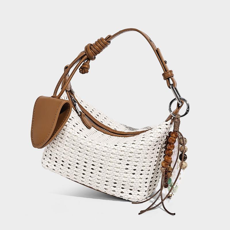 Bohemian Woven Bucket Bag for Women Luxury Designer Beaded Charms Hollow Out Underarm Shoulder Bag