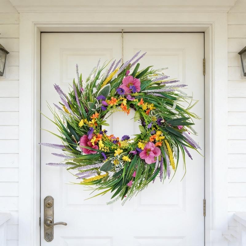 Spring Wreath for Front Door 22'' Artificial Flower Wreath for Wall Wedding Party Home Decorations for Indoor Outdoor