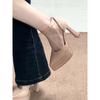 Neue französische wasserdichte Tisch-High Heels Weiblichkeit sexy Modellschuhe Laufsteg nude Nische Ein-Wort mit High Heels