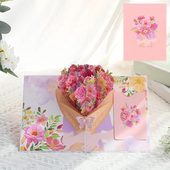Foldable 3D Greeting Card with Envelope Handmade Decorative Birthday Gift Card Fly-out Holiday Blessings Card
