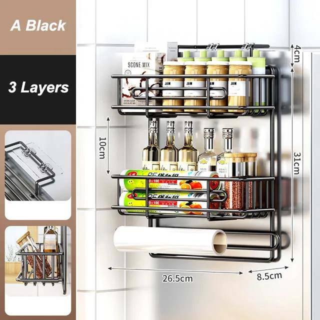 Kitchen Refrigerator Side Shelf Mmulti-functional Plastic Wrap Spice Bottles Storage Rack Kitchen Paper Tube Hanging Shelf
