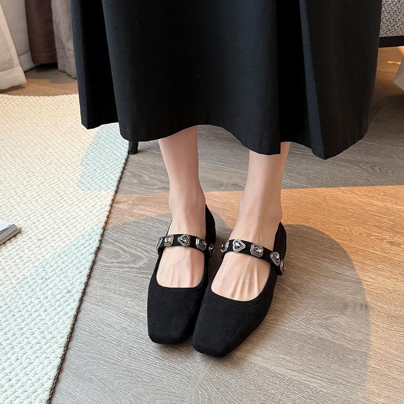 Mary Jane shoes square head with buckle, shallow mouth low heel single shoes, fattened and widened women's shoes
