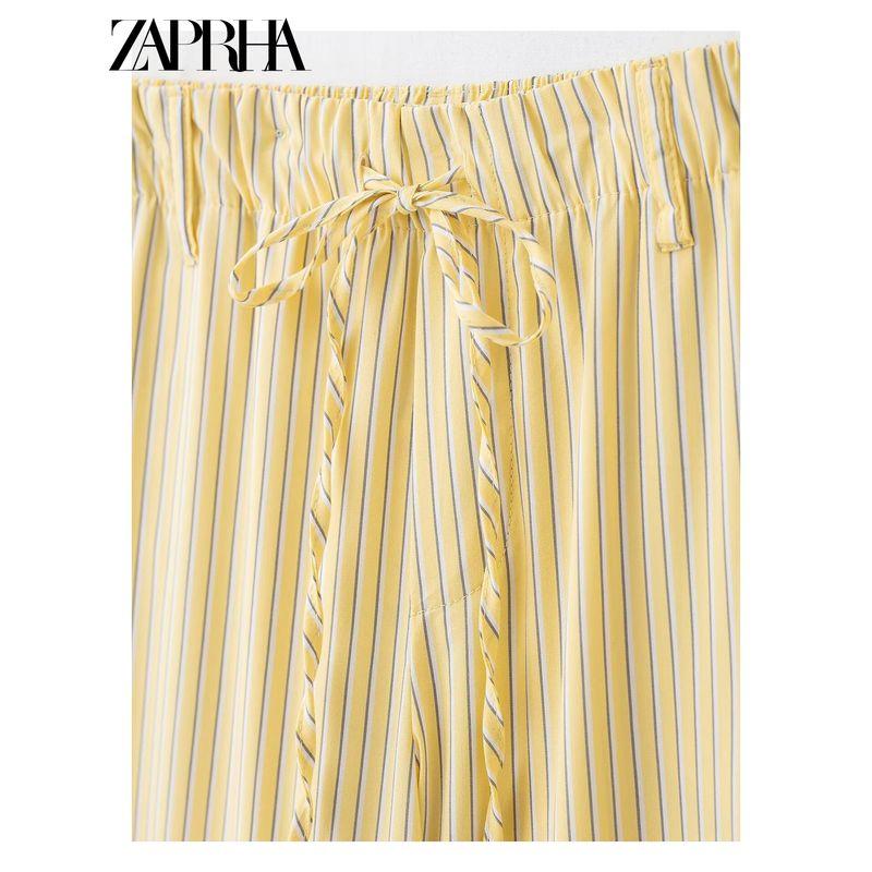 Zaprha 2025 New Arrival Minimalist Fashion All-Match Plaid Straight-leg Casual Stripes Pajamas Style Pants 4661411