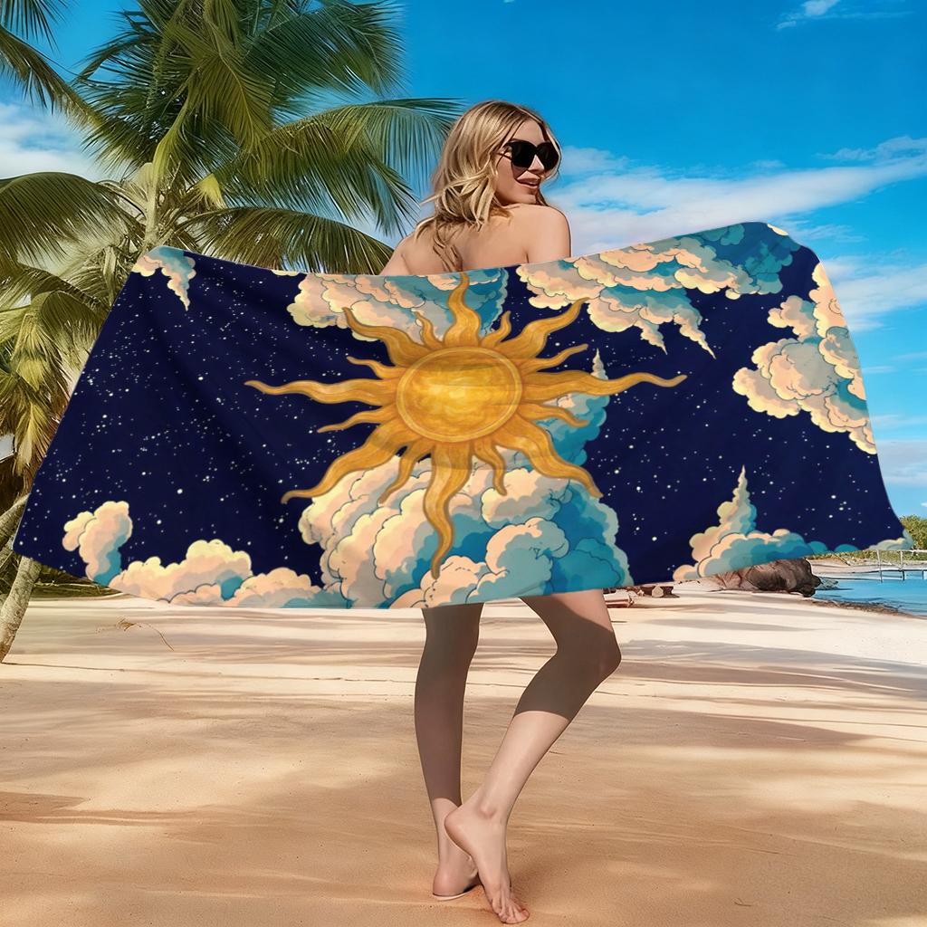 1pc The Sun Beach Towel Retro Design Large Quick-drying Towel Suitable for Beach Yoga Pool Gym Towel Summer Gift for Friends