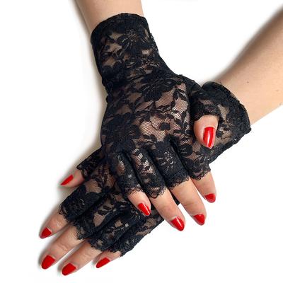 Summer Lady Lace Half-finger Sunblock Gloves Short Ball Etiquette Gloves Scar Cover Decorative Gloves