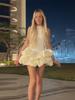 2026 Spring Sweet Sleeveless Satin Patchwork Fluffy Skirt for Women - European & American Style Fashion