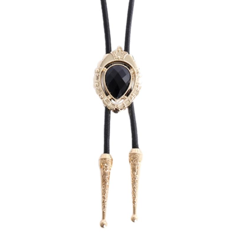 

Punk Style Bolo Tie with Stone Charm Necktie Necklace Costume Accessory