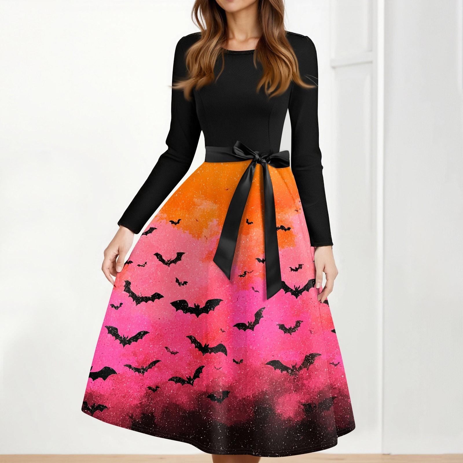 

Women s Casual Fashion Halloween Printed Round Neck Vintage Dress L