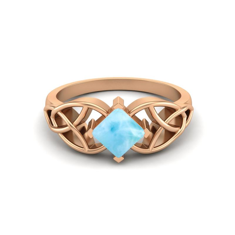 5MM Square Larimar Gemstone 925 Sterling Silver Rose Plated Solitaire Celtic Women's Engagement Ring