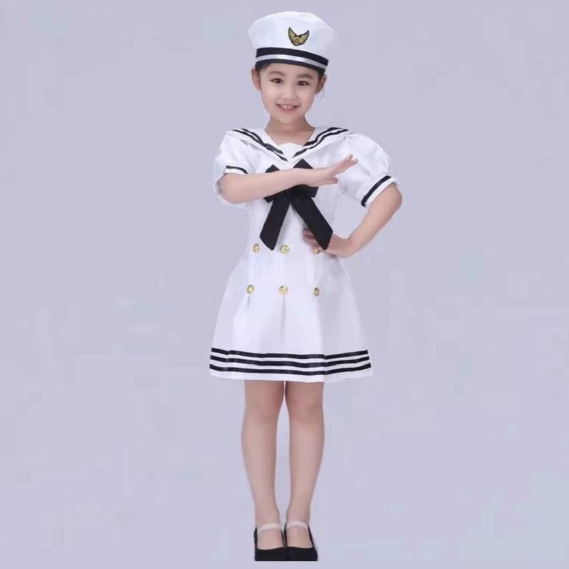 Childrens Navy Uniform Dance Costume With Polyester Fabric For Stage Performance