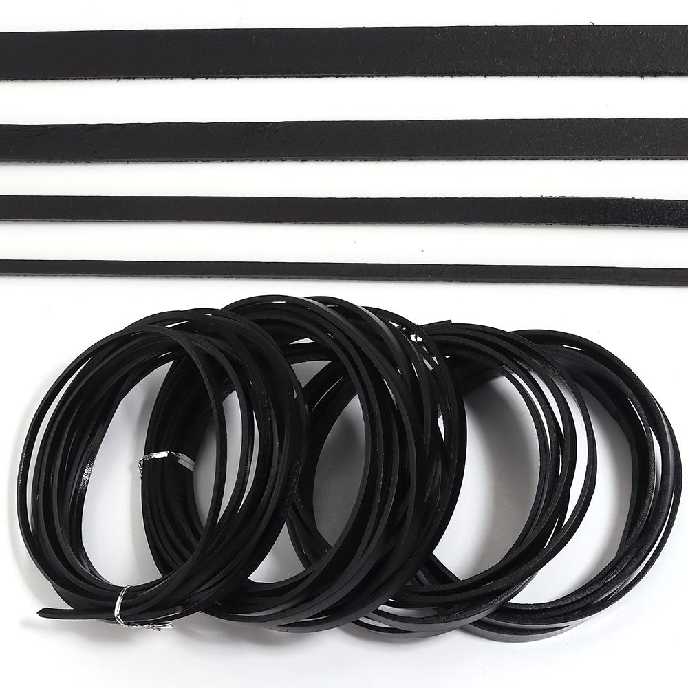 2-5Yards Genuine Cow Leather Cord Retro Black Flat Leather String Rope For DIY Jewelry Making Necklace Bracelets Accessories