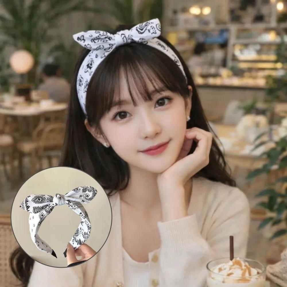 Dapple Paisley Bandana Hairband Ribbon Twist Headband Women white