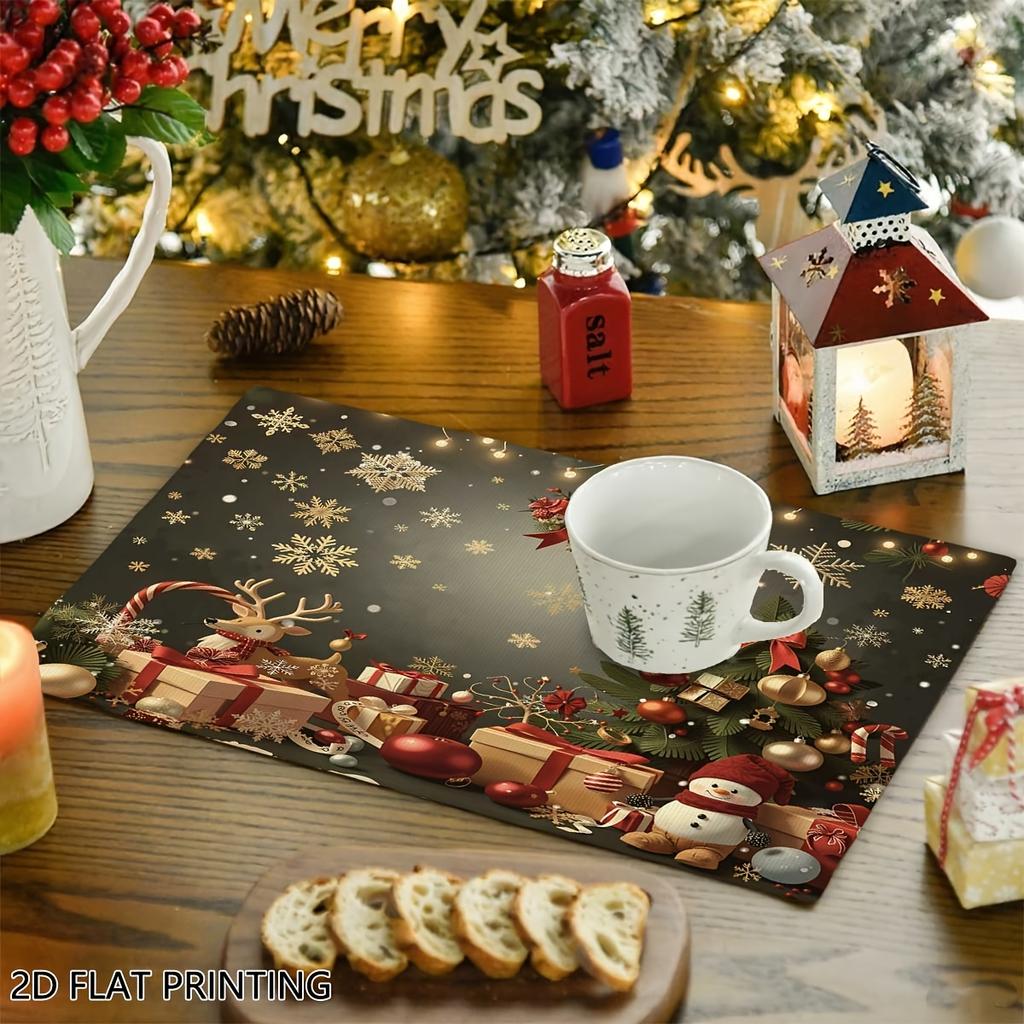 4pcs/6pcs, Christmas Placemats for Dining Table, Vintage Xmas Gifts Table Mats, Suitable for Restaurant Kitchen, Dinner Party And Other Atmospheres, D