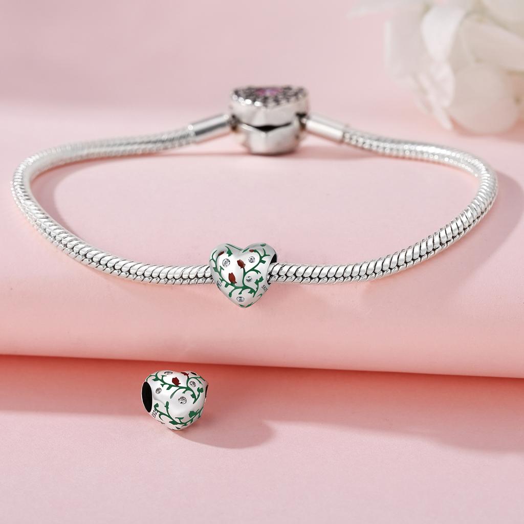 Bead Charms copper Charm Bead Charms Authentic Rose Flower Heart Plant Bead Charms Compatible With Bracelets Jewellery Diy Women Fine Gift Accessory