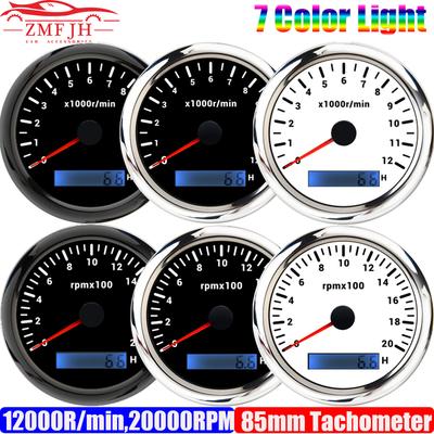 0~12000R/min,0~2000RPM 85mm Tachometer 7 Color Backlight Pointer Tacho Gauge Waterproof for Auto Car Boat Yacht RV 12V24V