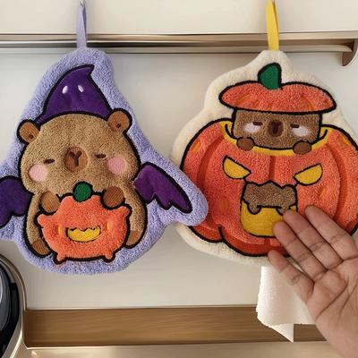 Halloween Hand Towel Soft Absorbent Handkerchief Cute Cartoon Ghost Capibara Pumpkin Hand Towel Bathroom Hanging Hand Towels