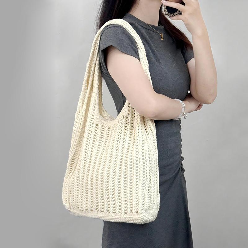 Knitted Handbags Beach Bags Lightweight Students Shoulder Casual Tote Female Style Shopping Woven Bags For Women Girls CLE