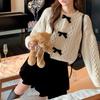 Xiaoxiangfeng Retro Twist Knitted Cardigan French Autumn and Winter New Sweet Wind Bow Soft Waxy Sweater Women's Coat
