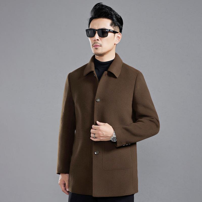 Winter double-sided cashmere coat for men, mid-length, removable down lining, woolen woolen coat, versatile for dad