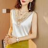 Dámské letní jednobarevné volné hedvábné saténové topy výšivka krajka Dámská košile halenka topy s výstřihem do V bez rukávů