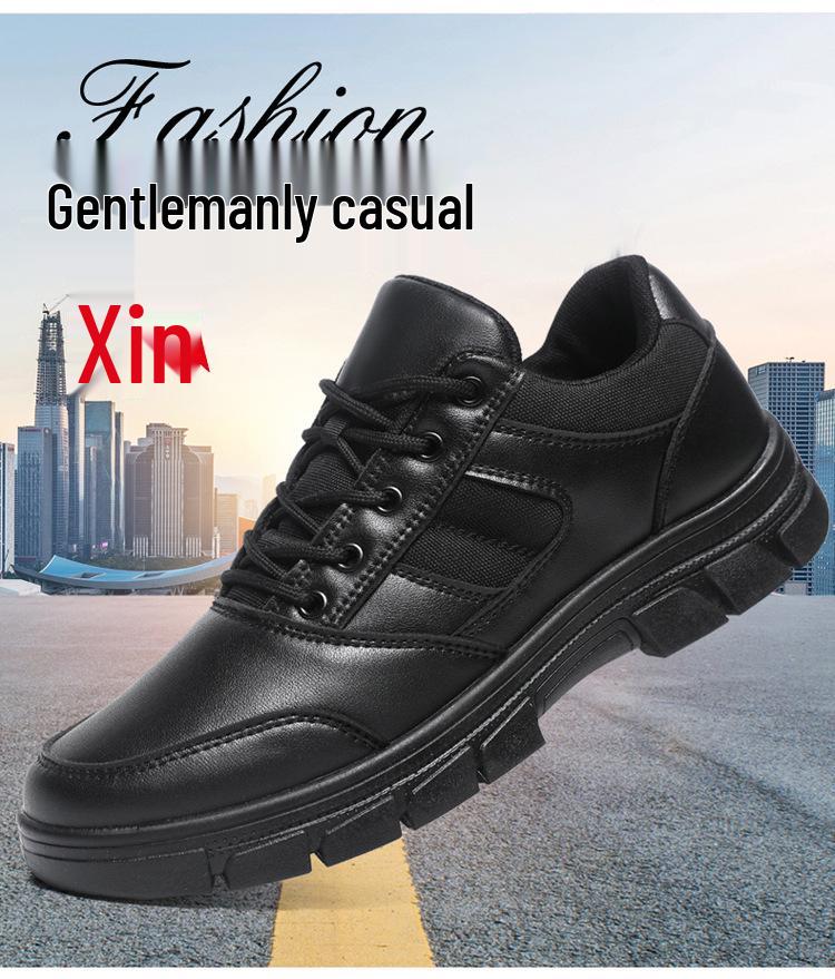 Men's Black Leather Low-Top Soft Sole Outdoor Training and Workwear Shoes