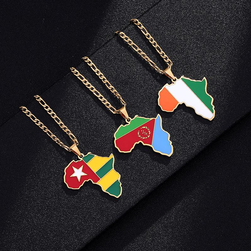 Collar con Mapa de Esmalte Africano: Colgante Geométrico de Acero de Titanio, Joyería Estilo 2022.