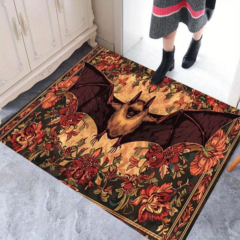 Gothic Floral Bat Print Rug - Home Decor, Large Area Non-Slip Carpet for Living Room, Bedroom, Office, Bathroom, Door Mat