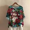 Women's Fashionable And Casual Shirt Half-sleeve Round Neck Print Cotton And Linen Blouse Top