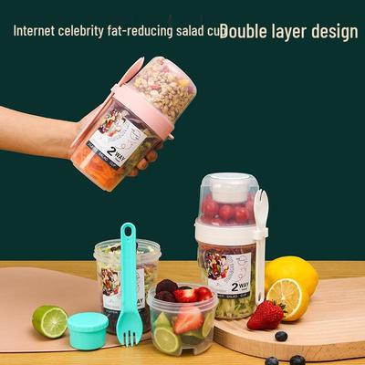 Draagbare Slanke Saladebeker met Vork en Deksel – Ideaal voor Onderweg Fruit, Groenten en Yoghurt